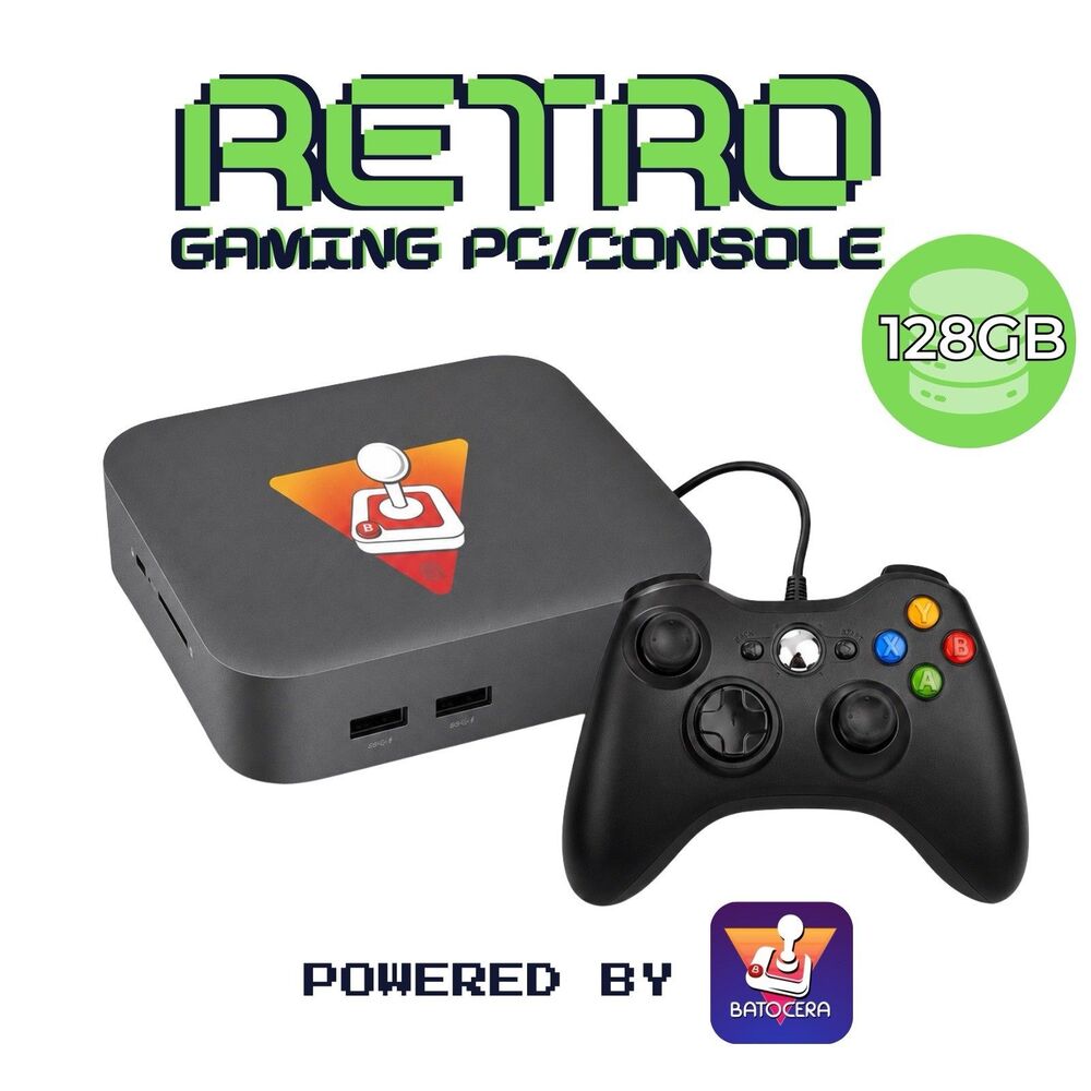 Retro Gaming Console Mini PC Batocera 128GB, Plug and Play Arcade Bundle